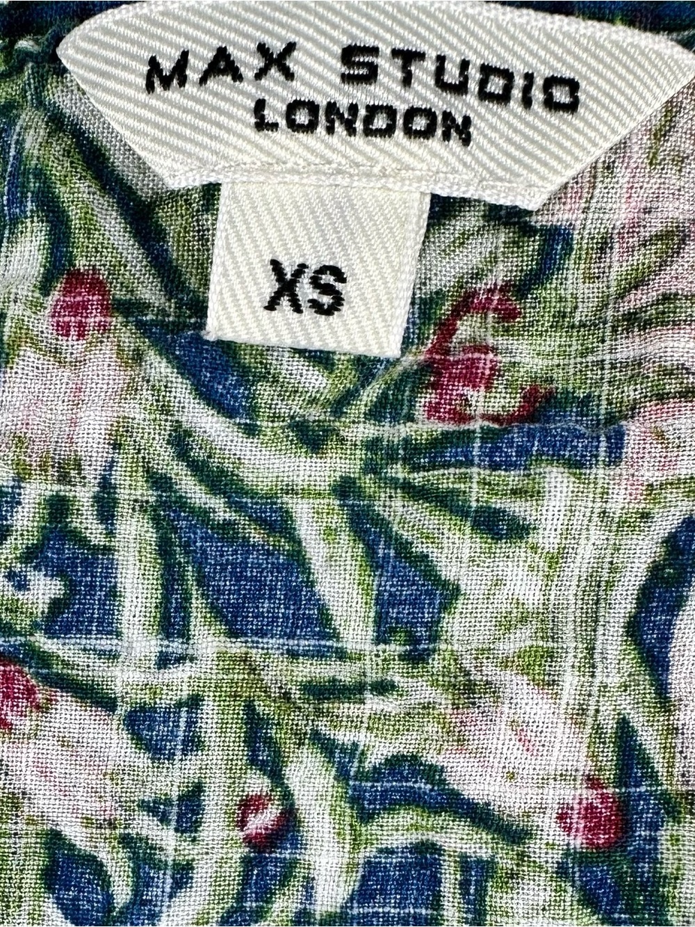 Max Studio London Floral Tie Front Blouse XS Blue Green Boho - Picture 9 of 12